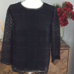 Ann Taylor Dark Navy Lace Top